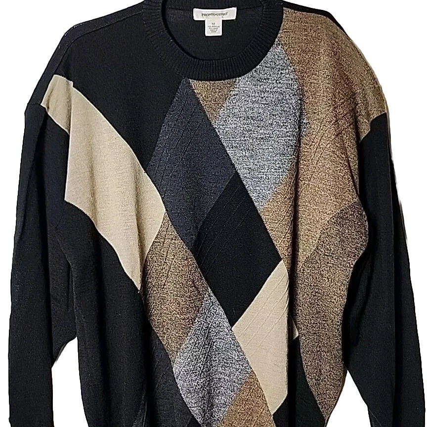 Pronto-Uomo Men 3X Wool Blend Pullover Square Color Long Sleeve Black Sweater - Image 2 of 4
