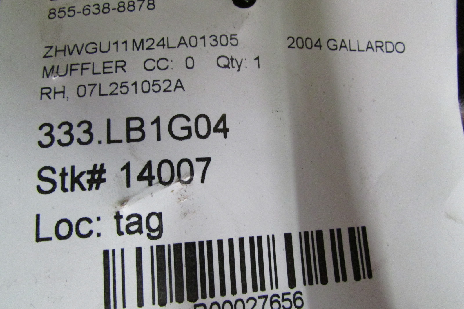 Lamborghini Gallardo, RH, Right Exhaust Muffler, Used, P/N 07L251052A