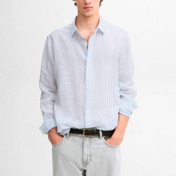 Men Massimo Dutti Shirt White Linen 38