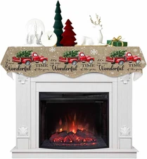 Christmas Red Truck Mantel Scarf for Fireplace 70 x 17 inches Winter Pine Tre...