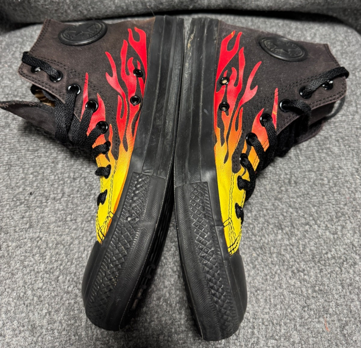 Vintage Converse High Tops Men 9 Black Red Yellow Flames thumbnail 5