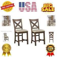 Moriville Rustic Farmhouse 24.5" Upholstered Barstool, 2 Count, Beige & Brown