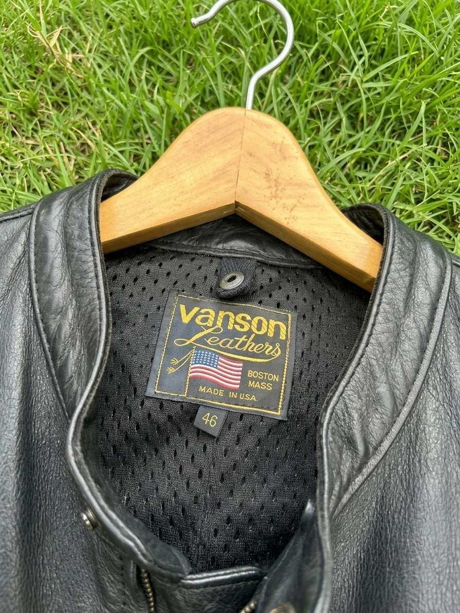 Vanson vintage style unique Leather Motorcycle Race Jacket Black - product detail image 4