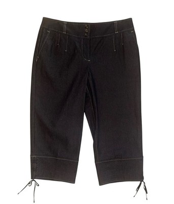 Ann Taylor Loft Marissa Black Striped Wide Leg Crop Pants Side Tie Capris Size 8