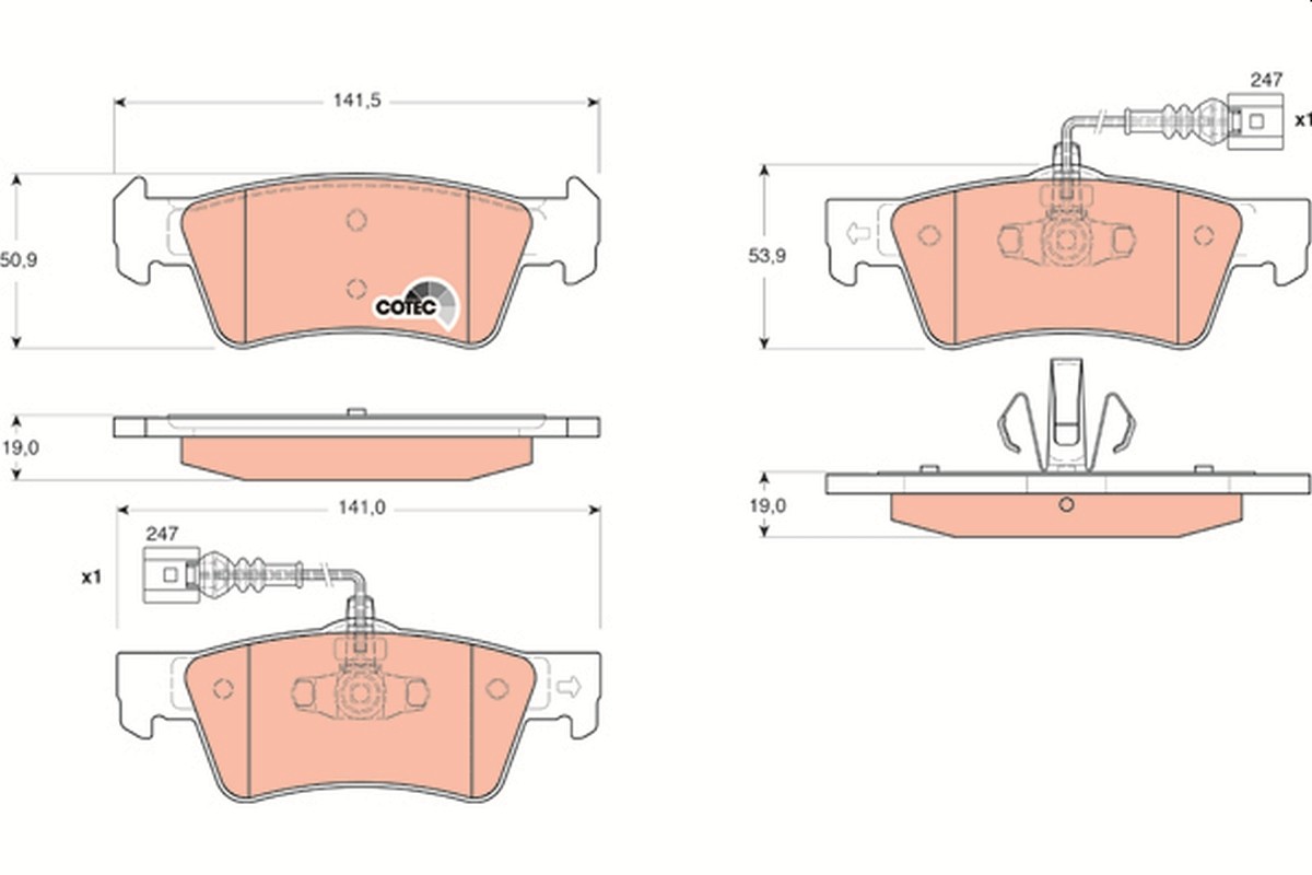 Rear TRW-OE GDB1672 Brake Pad Set, disc brake for VW