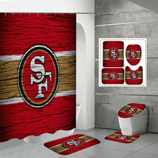 4 Pcs Shower Curtain Set with Toilet Lid Cover Mat Non-Slip Rug Bath Mat and Wat