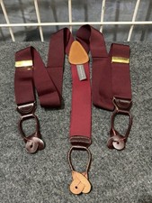 Trafalgar Suspenders Maroon Ribbon With Leather Brace Tabs Made In England