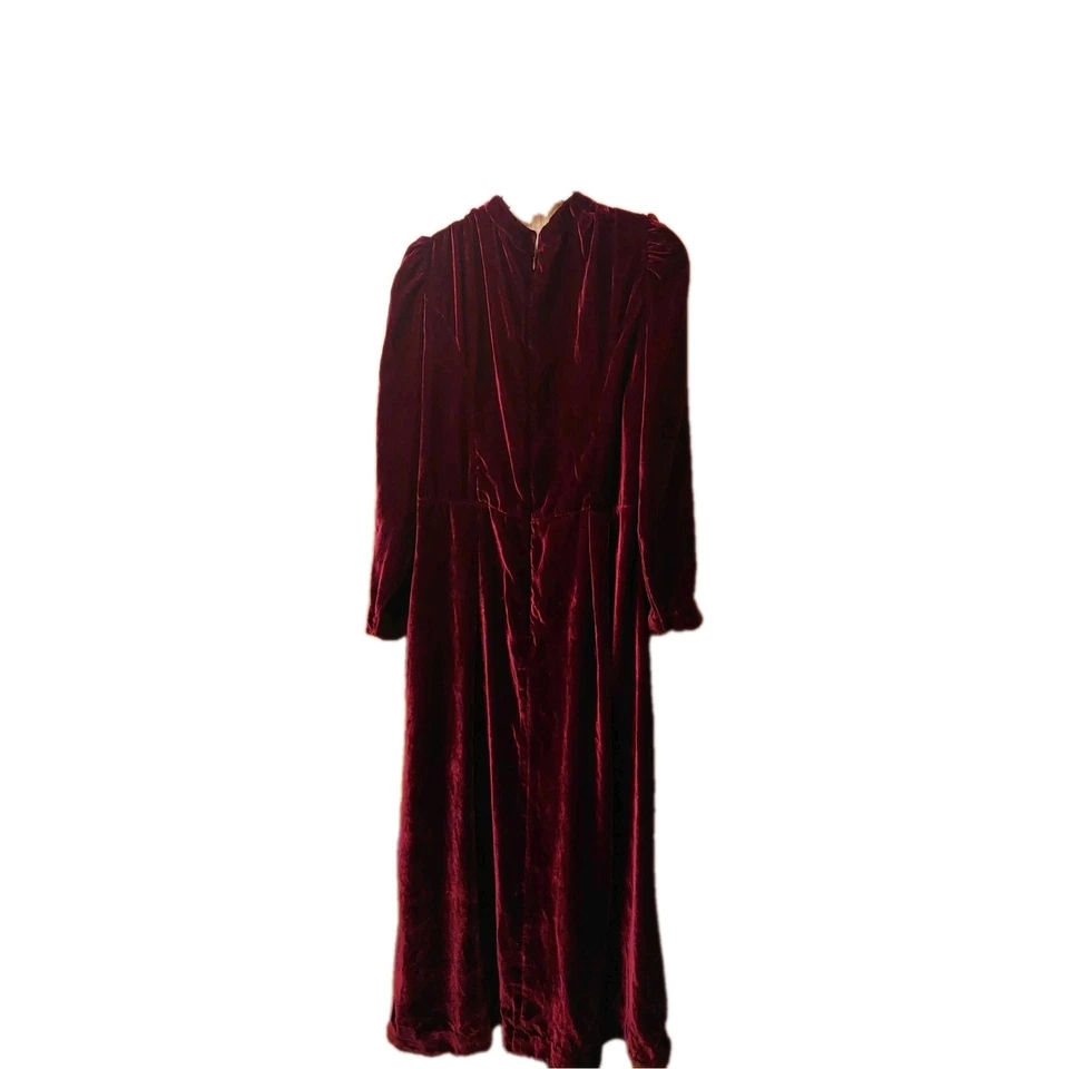 Beulah London Sonia Dress Size UK 12  Red Burgundy Silk Velvet Midi New RRP £450 - Image 2 of 4