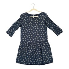 Madewell et Sezane Silk Navy Anna Drop Waist Dress with Pockets Women's Size 8