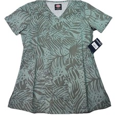 NWT Dickies Women  s Scrub Tops XS Floral Plants Tropical Theme DK617