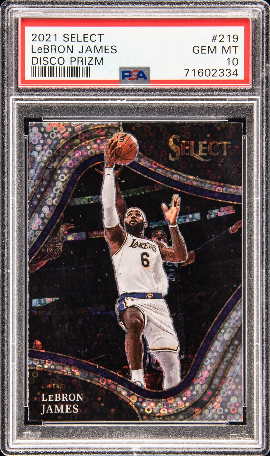 2021 PANINI SELECT DISCO PRIZM #219 LEBRON JAMES PSA 10
