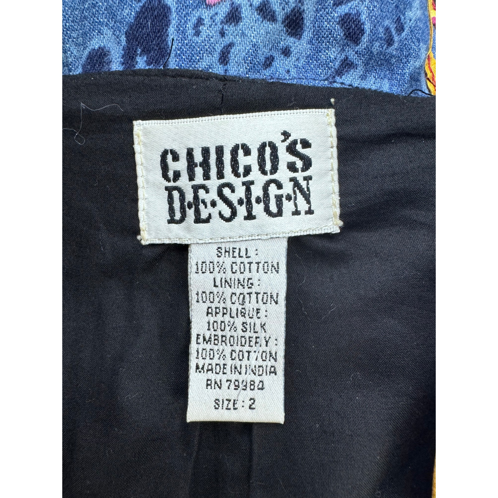 Chico's Design Vintage Silk Patchwork Colorful Ja… - image 3