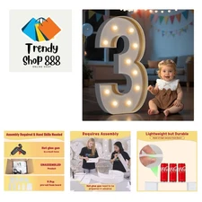 Marquee Numbers, 4FT Light Up Number for 3rd Party Birthday Decorations, Thre...
