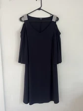 MSK Woman's Open Shoulder Embellished Rhinestone Pullover Dress Navy Blue Sz XL