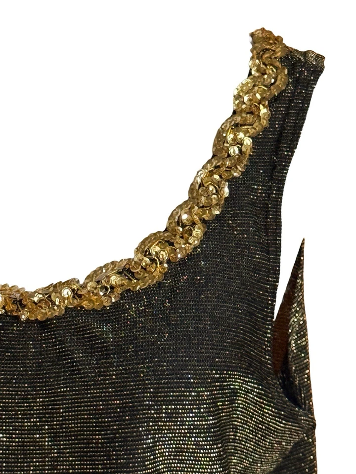 TWEEDS редкая винтажная 80-х черный + золото мерцающие блестки без рукавов блузка верхний Med - Изображение 2 из 4