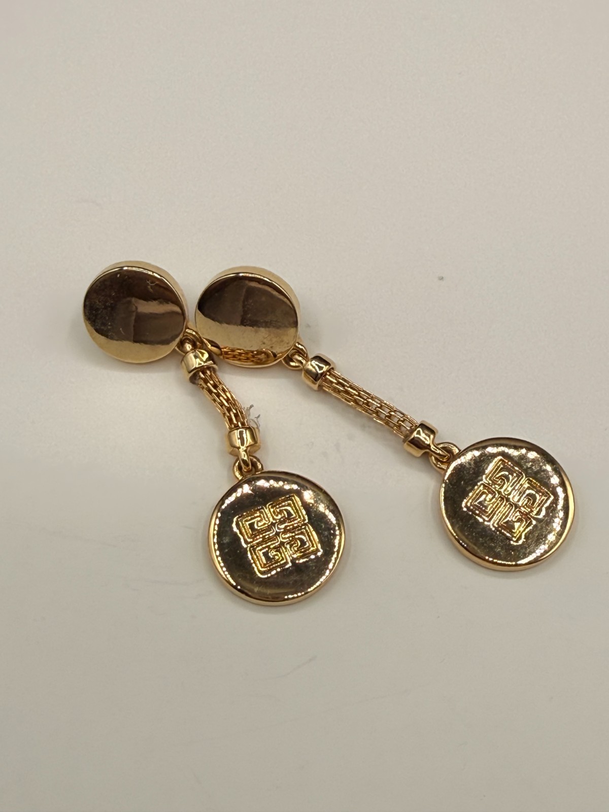 Vintage GIVENCHY Gold Tone 4G Logo Pierced Earrings Made in France
