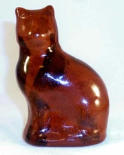 [1988 Scarce Manganese Glazed Redware Cat Still Penny Bank by Lester Breininger