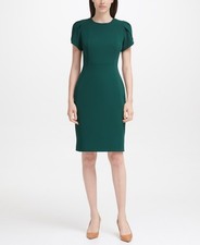 Calvin Klein Womens' Short Scuba Crepe Dress with Tulip Sleeve, Malachite