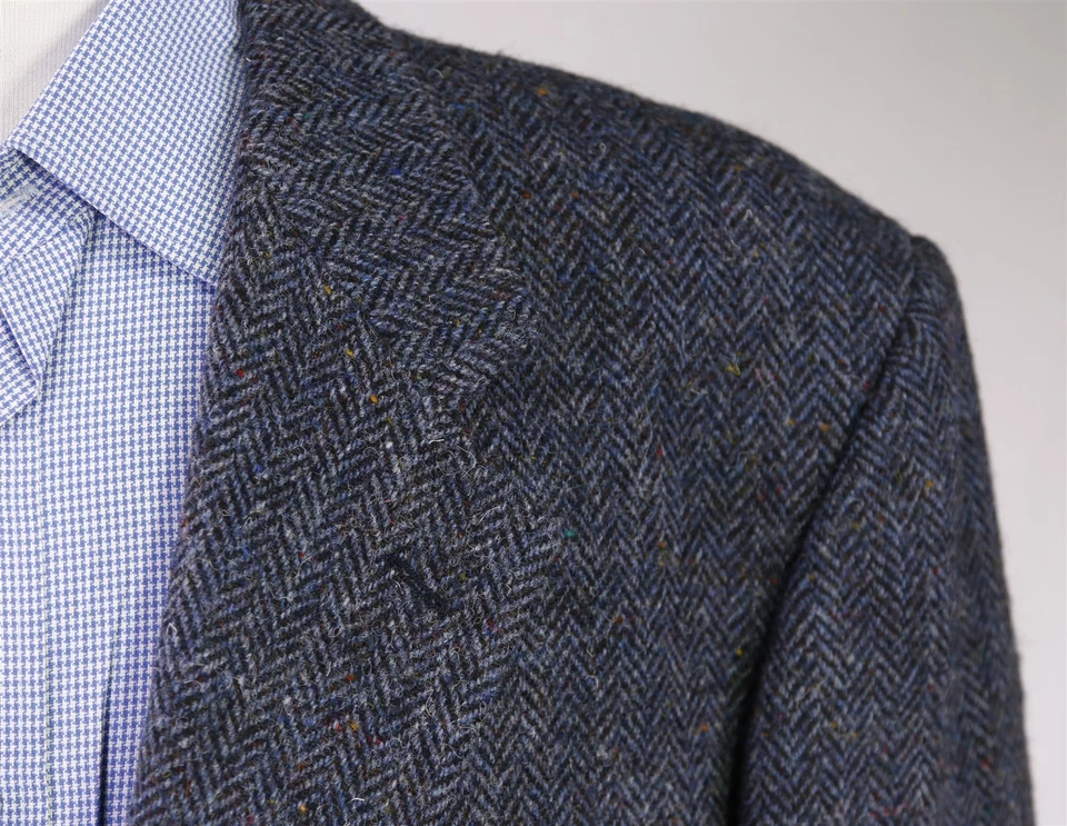 Blazer Abrigo Deportivo Principe Azul Negro Espiga Tweed Hecho en Italia EE. UU. 50R Foto 4 de 4