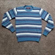 Winter Harbor Mens Sweater M Blue White Striped VTG 90s Y2K Knitwear Made In USA