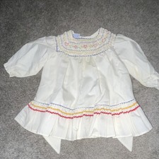 Friedknit Creations Hand Smocked Girls Dress 18 Months White Knee Length