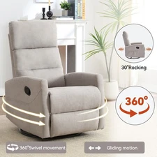 360° Manual  Swivel Nursery Glider Rocker Recliner Chair Rocking Chair Fabric