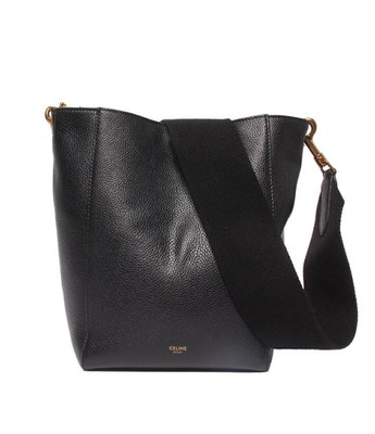 Celine Sangle Bucket kleine Schultertasche schwarz Leder 6,9 x 9,4 x 4,7 Zoll