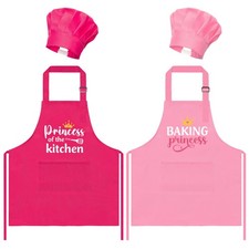 4Pcs Kids Apron and Chef Hat Set Gift for Girls, Princess Kitchen Baking Prin...