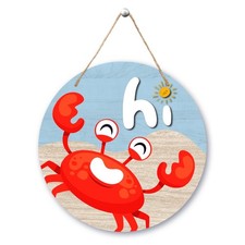 Welcome Summer Door Sign, Hi Summer Front Door Decor, Beach Crab Sign For Fro...