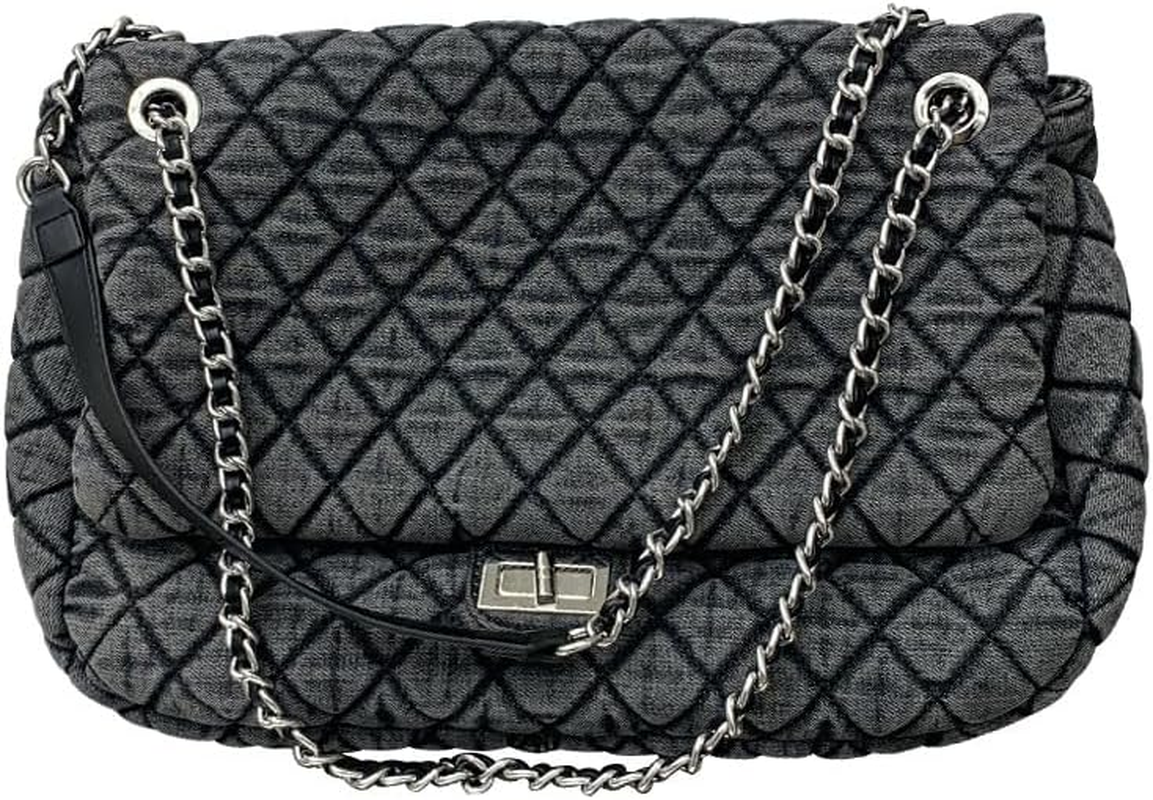 Chic Grey One Shoulder Denim Handbag - Stylish Casual Diamond Checker for Women