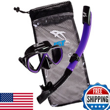 Ist Snorkeling Combo Set Mask Semi-Dry Snorkel Mesh Travel Bag Black Silicone