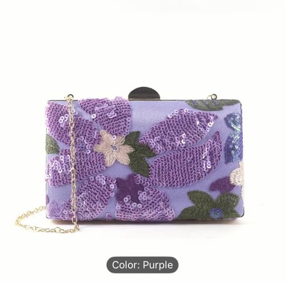 Women's Floral Embroidery Sequin Evening Clutch Bags Party Purse.