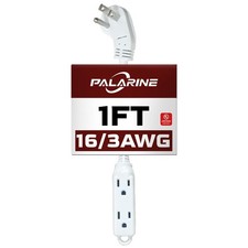 Indoor Extension Cord Power Strip 3 Outlets Flat Plug, UL Listed, 16 Gauge 1 ...