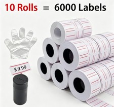10 Rolls White Red Line Price Tag Gun Sticker 600 Labels Per Roll For MX 5500