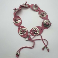 Western Pink Suede Leather Concho Belt Silver Tone Cowgirl Boho EUC Adjustable