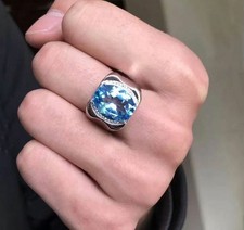 14K White Gold Plated 2Ct Oval Cut Lab Created Blue Topaz Women Wedding Ring