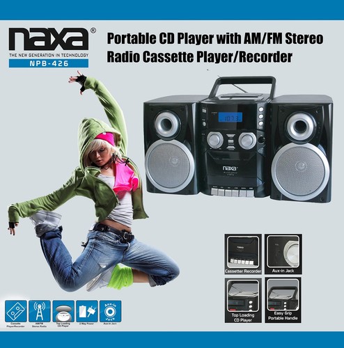 CD Player Boombox: AM/FM Radio, Cassette Recorder, AUX, Portable Stereo System - Picture 4 of 4