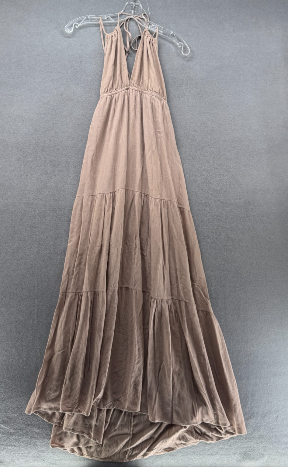 Rokoko By Dazz Maxi Dress Womens Large Taupe Boho Halter Neck Bodice Lined NWT