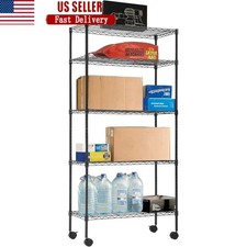 Heavy Duty Adjustable Metal Shelving Unit 5 Tier Storage Rack W/ Wheels New
