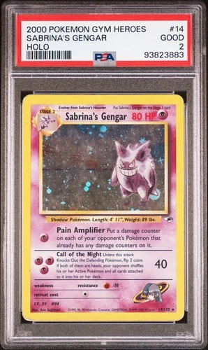 2000 POKEMON GYM HEROES HOLO #14 SABRINA'S GENGAR PSA 2