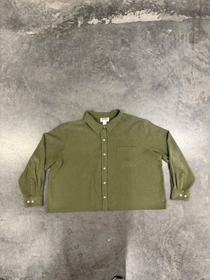 Vintage Mainstreet Blues Olive Green Button-Up Shirt Womens 2X Cropped Top