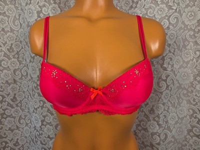 Victoria's Secret Lined Demi Dream Angels Underwire Bra Red BLING Size 32C