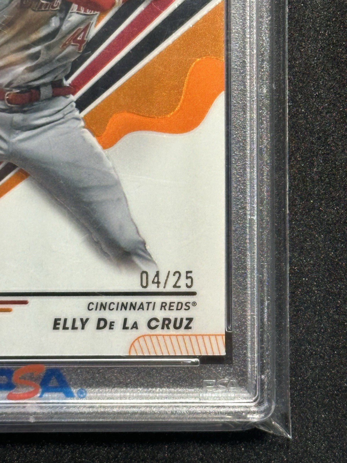 2024 Topps Pristine - Elly De La Cruz #73 Orange Refractor #04/25 (RC) PSA 10 view 2