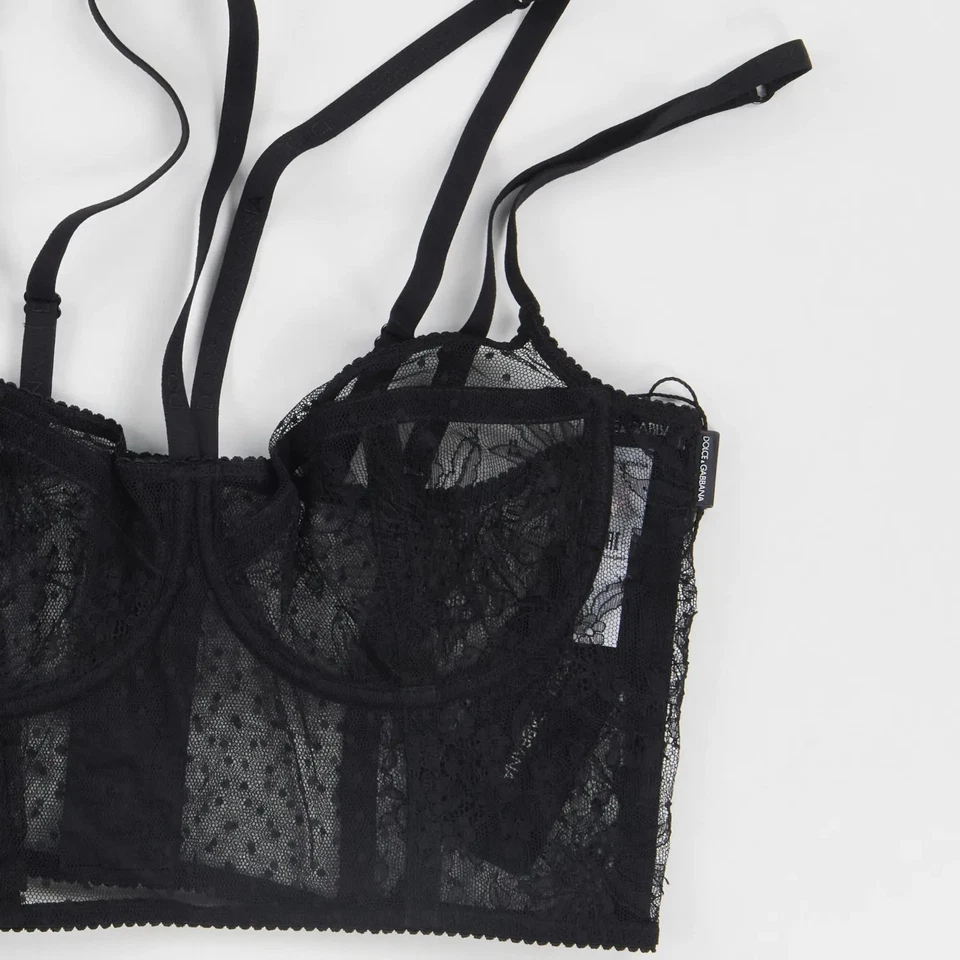 DOLCE & GABBANA Mujer Negro Encaje Longline Demi Sujetador Floral Transparente XL PRECIO DE VENTA SUGERIDO POR EL FABRICANTE 575 Foto 3 de 4