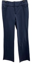 Nine West Mid Rise Bootcut Pants 6 Navy Blue Stretch Tummy Control Minimalist