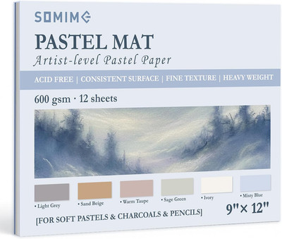 Somime 9x12 Sanded Pastel Paper Pad for Artists, 12 Sheets of 6 Assorted Light C