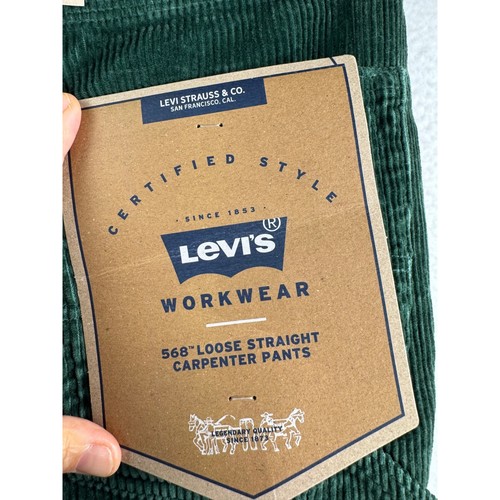 Pantalones de pana de carpintero rectos sueltos Levi's 568 verdes para hombre talla 34x32 - Imagen 3 de 8