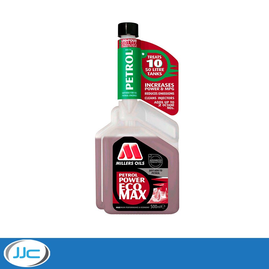10x 500ml - Millers Oils Petrol Power EcoMAX Fuel Additive Treatment (Multishot)