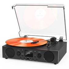 Record Player with Built-in Speakers, 3-Speed Belt-Drive Turntable, Bluetooth...