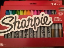 Sharpie Permanent Markers, Fine Point, Assorted Colors 18 Ct NEW In Sealed Pkg.